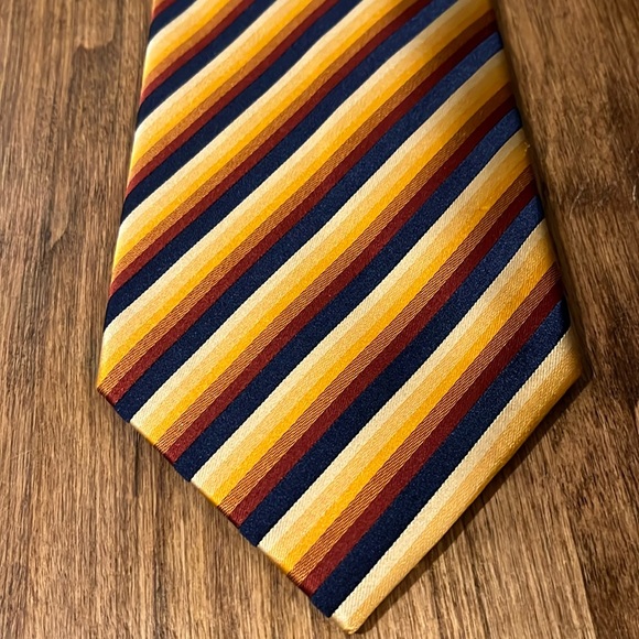 Bugatchi Mens Blue Orange stripe Tie 100% silk made in Italy - Picture 1 of 2